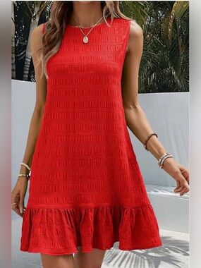 Sleeveless Red Ruffle-Hem Summer Dress